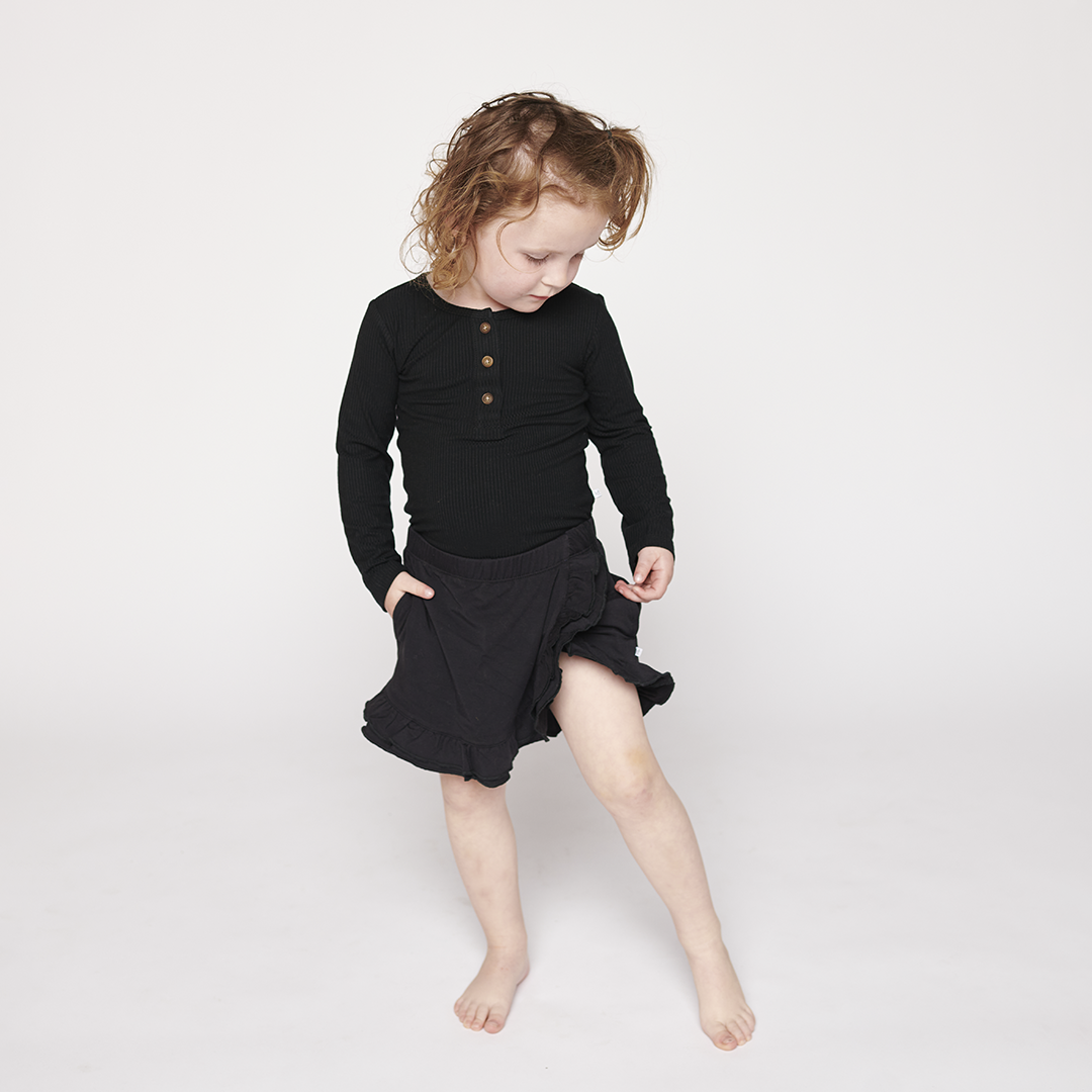Black Ribbed Little Henley Bodysuit