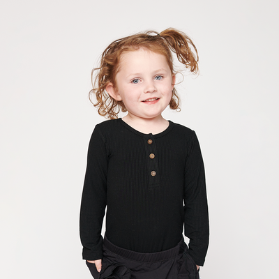 Black Ribbed Little Henley Bodysuit