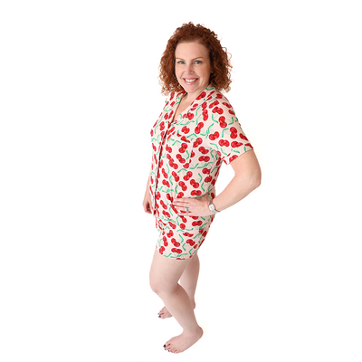 With A Cherry On Top Ladies Button Up Short Lounge Set