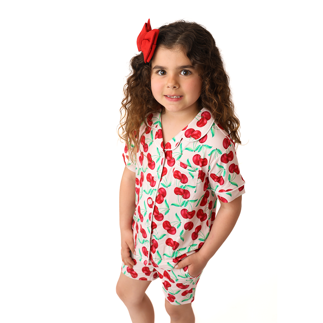 With A Cherry On Top Kids Button Up Short Lounge Set