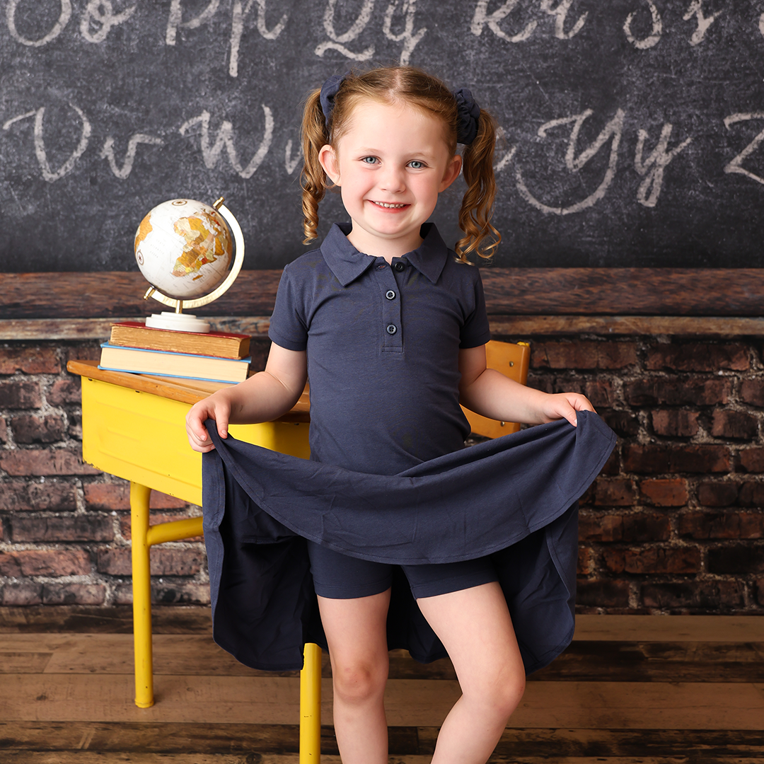 Navy Short Sleeve Polo Dress with Biker Shorts
