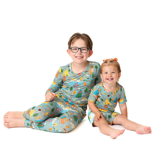 Let's Go Camping Kids Two Piece Short Sleeve and Shorts Lounge Set | Sesame Street