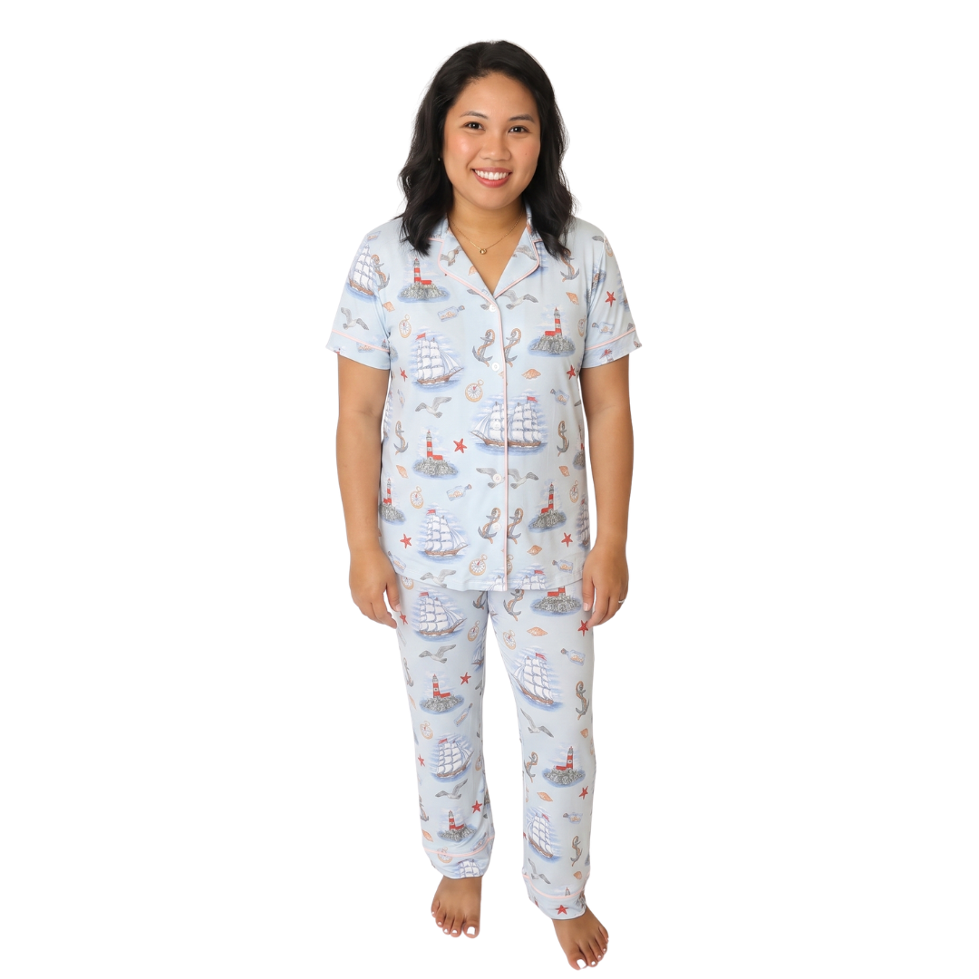 Message In A Bottle Ladies Button Up PJ Set