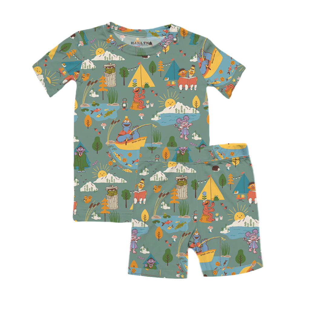 Let's Go Camping Kids Two Piece Short Sleeve and Shorts Lounge Set | Sesame Street