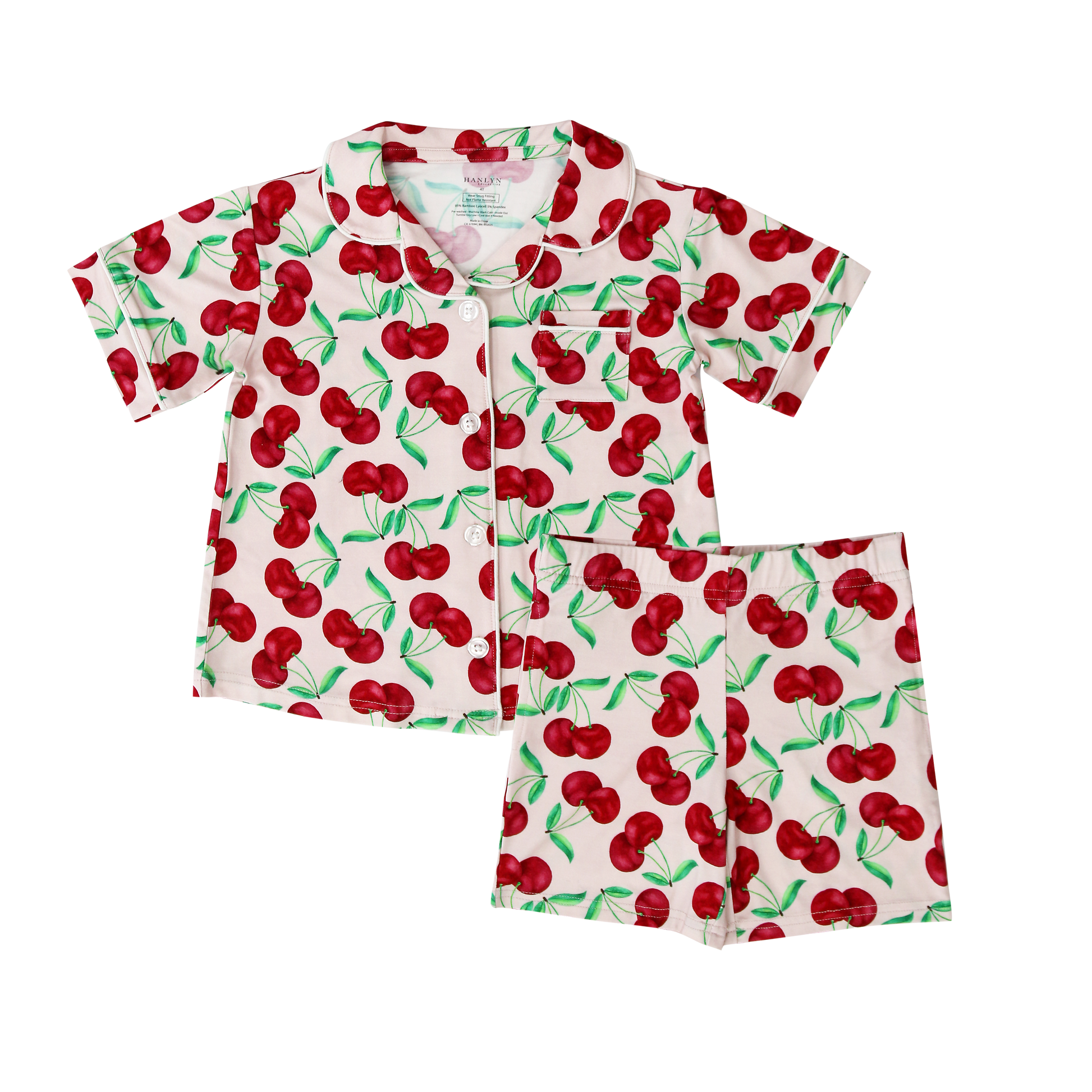 With A Cherry On Top Kids Button Up Short Lounge Set
