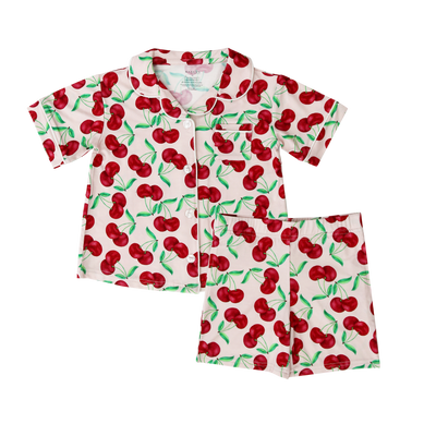 With A Cherry On Top Kids Button Up Short Lounge Set