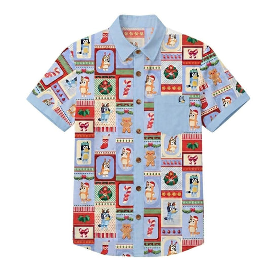 Christmas Keepsakes Kids Short Sleeve Button Up Shirt | Bluey™