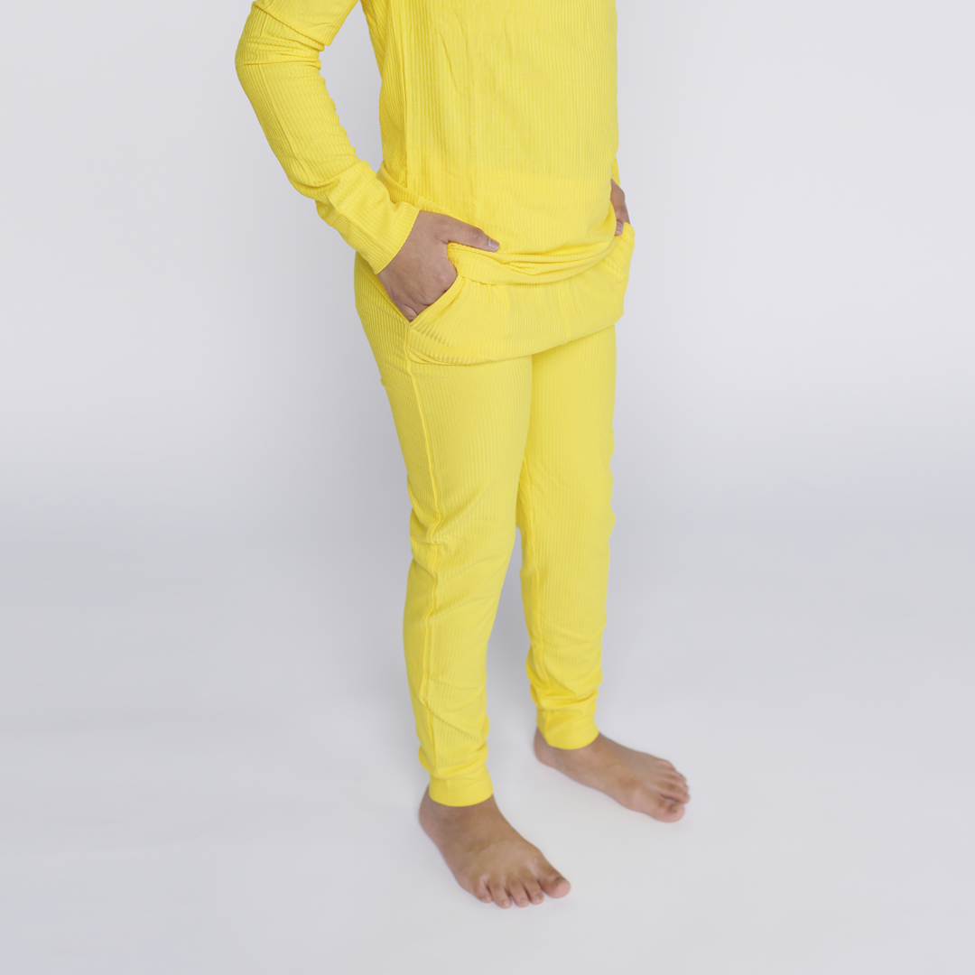 Sunshine Yellow Kids Two Piece RIBBED Lounge Set