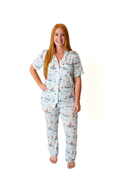 Message In A Bottle Ladies Button Up PJ Set