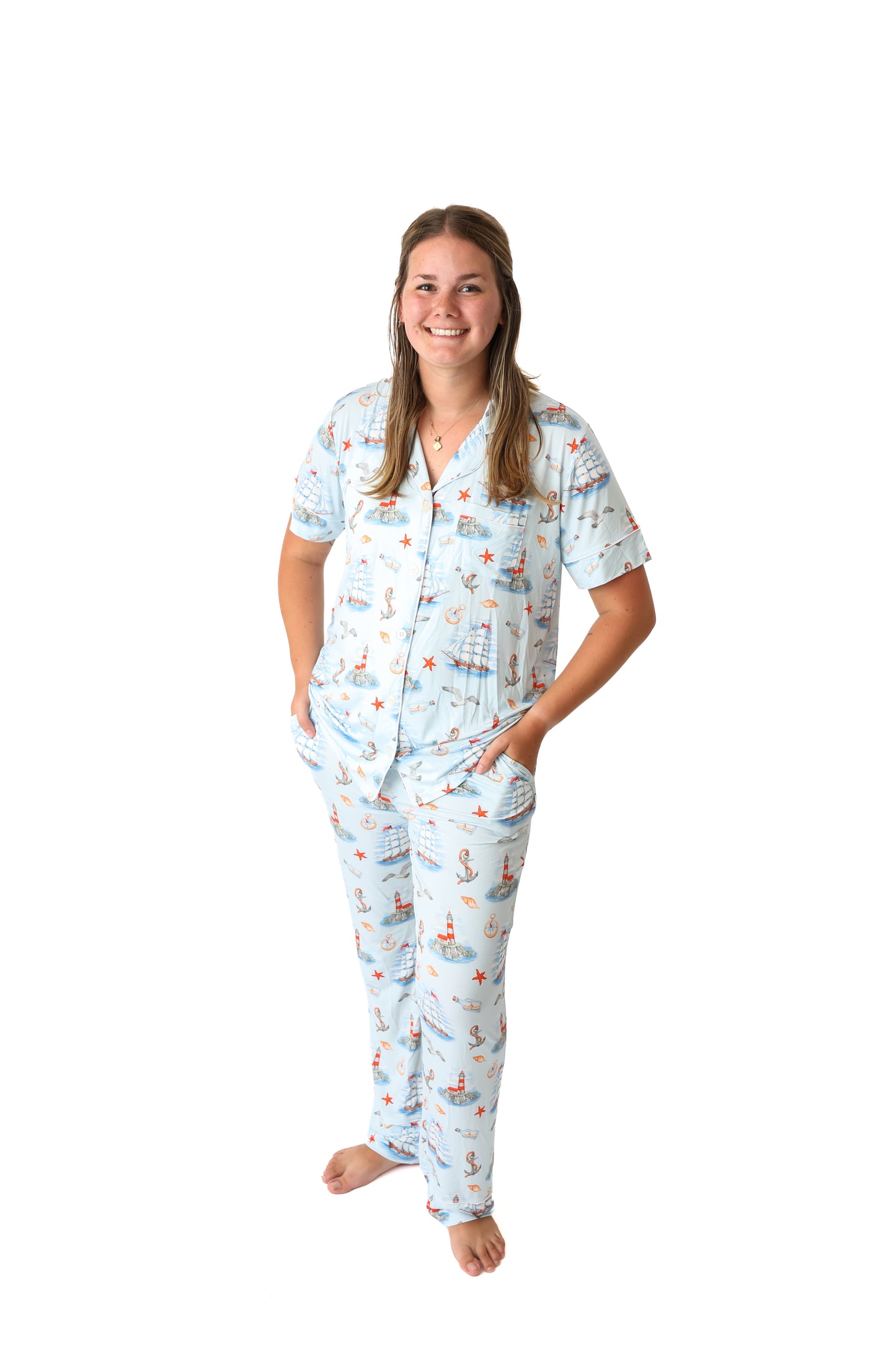 Message In A Bottle Ladies Button Up PJ Set