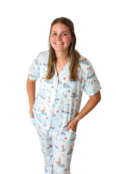Message In A Bottle Ladies Button Up PJ Set